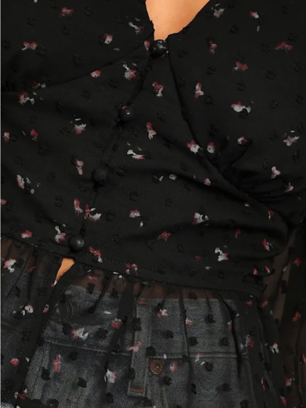 Lulus Best Mood Black Floral Print Long Sleeve Button-up Blouse - Size M - NWOT - Picture 4 of 12